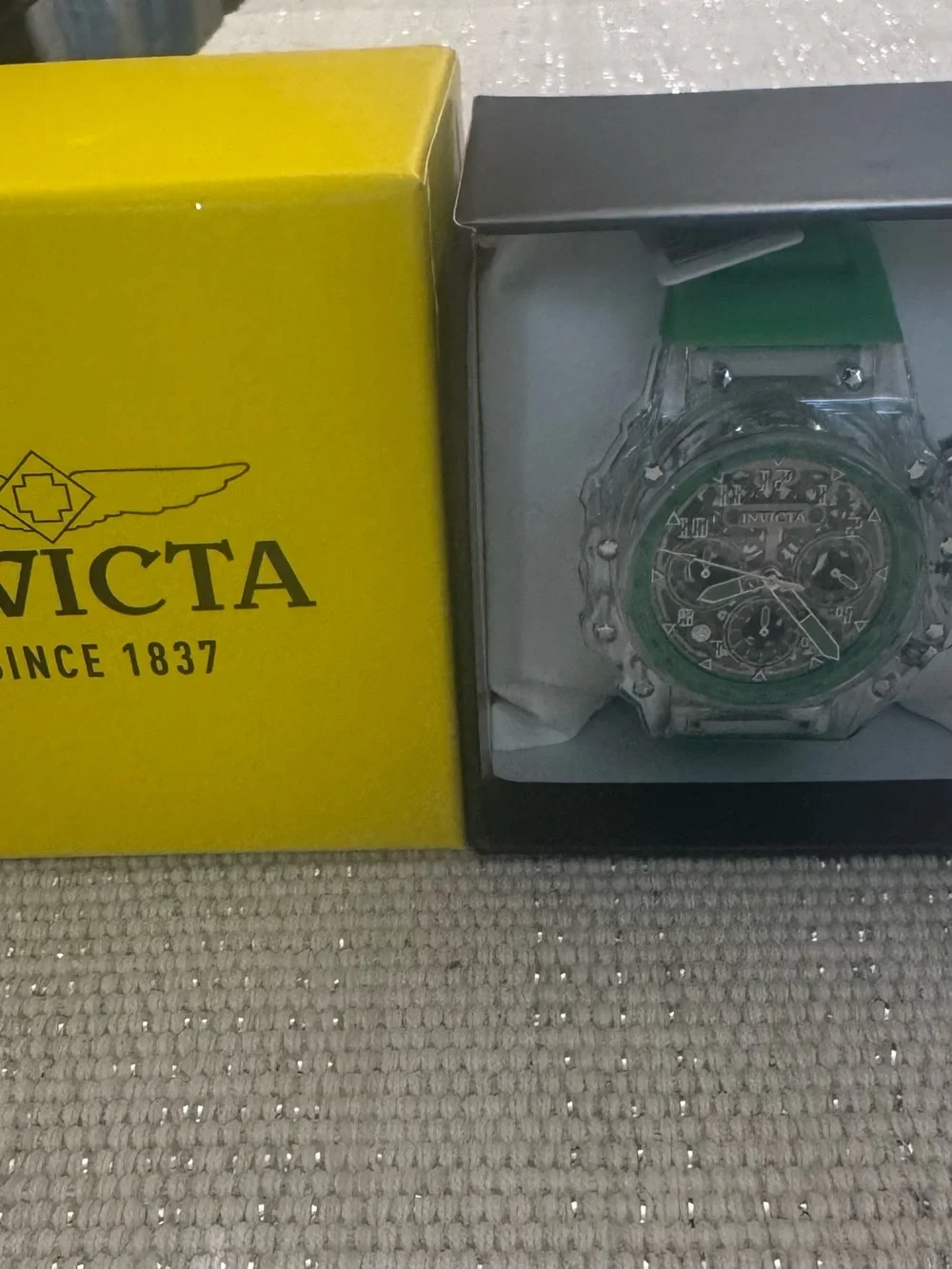 Invicta Green and Clear Chronograph Silicone Strap Watch - Sporty Design